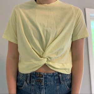 Forever 21 Yellow Cropped Short Sleeved T-shirt